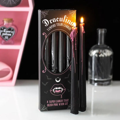 Set of 4 Gothic Pink Vampire Tears Bleeding Halloween Taper