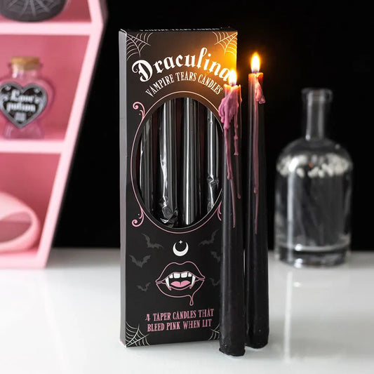 Set of 4 Gothic Pink Vampire Tears Bleeding Halloween Taper