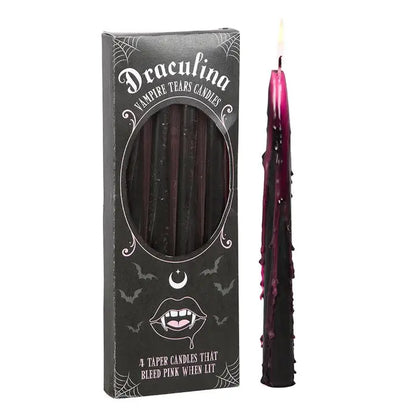 Set of 4 Gothic Pink Vampire Tears Bleeding Halloween Taper