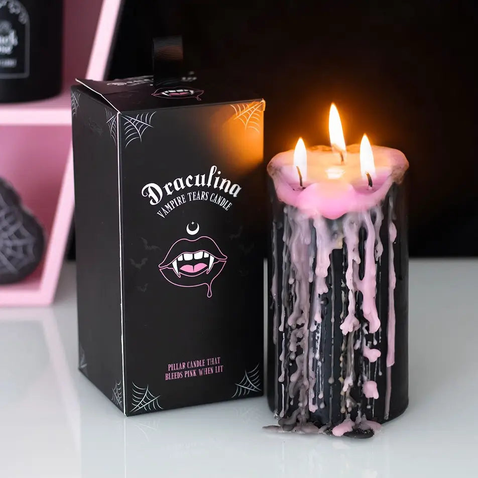 Large Pink Gothic Vampire Tears Bleeding Pillar Candle