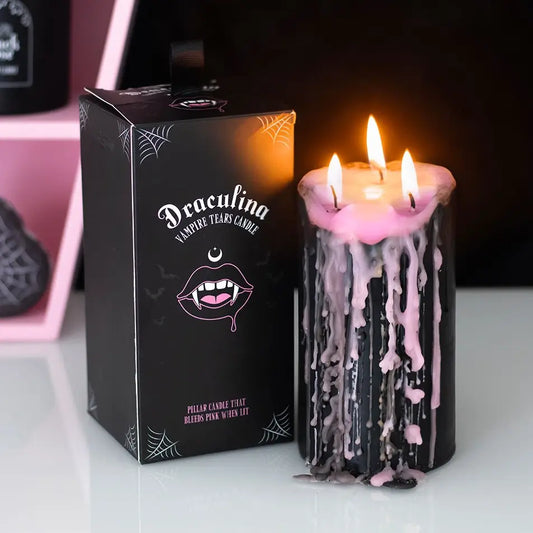 Large Pink Gothic Vampire Tears Bleeding Pillar Candle