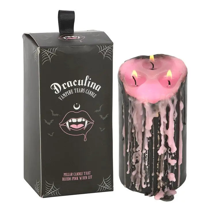 Large Pink Gothic Vampire Tears Bleeding Pillar Candle