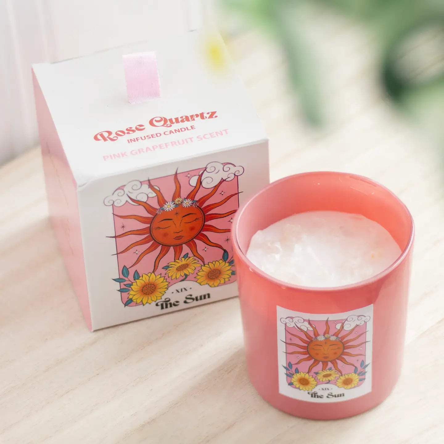 The Sun Rose Quartz Crystal Chip Candle