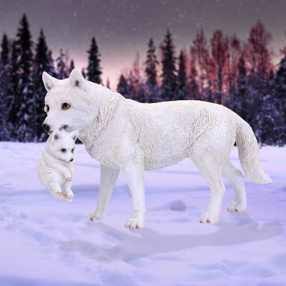 Winter Bond Mother Wolf and Pup Figurine 30cm