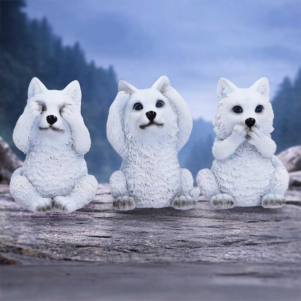 Three Wise Wolf Pups 9cm